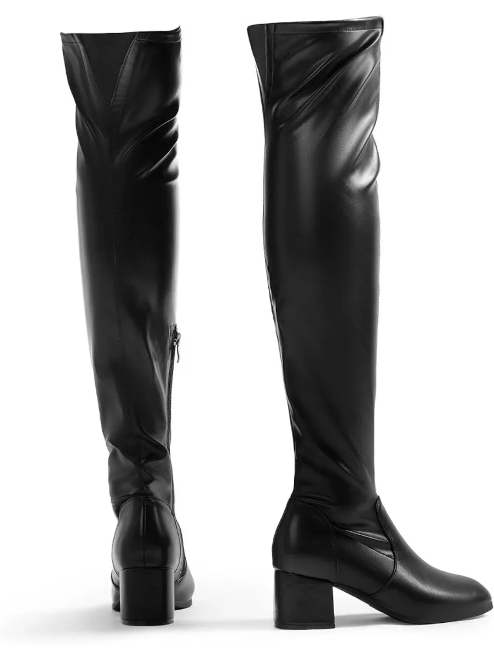 Women's Black Pu Faux Suede Fall Chunky Heel Over The Knee Thigh High Boots